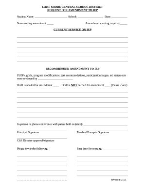 REQUEST FOR AMENDMENT TO IEP Doc Template | pdfFiller