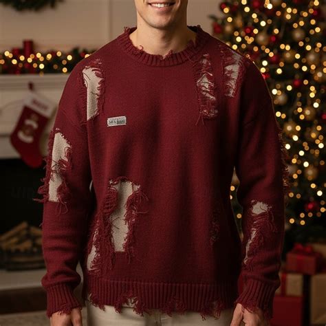 Men's Christmas Sweaters Pullover Sweater Jumper Distressed Sweater ...