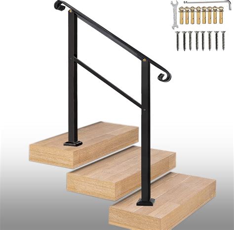Buy ATYOUK Outdoor Stair Railing,Black Wrought Iron Handrail,3 Step ...