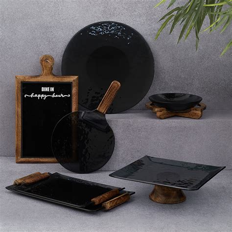 Buy Ebony Glass & Wooden Menu Board & Platter 44x25 in Black Texture ...
