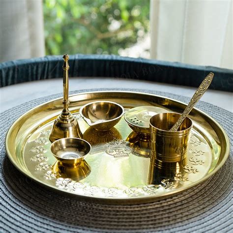 Buy 7 Piece Brass Pooja Thali Set Online in India - Mypoojabox.in