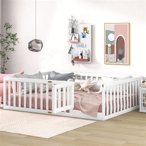 Tatub Full Floor Bed with Safety Guardrails and Door, Toddler Floor Bed ...