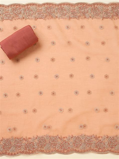 Buy Rust Threadwork Tissue Unstitched Salwar Suit - Koskii