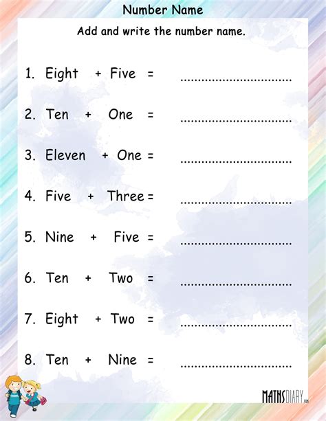 Add the number names and write answer in number name - Math Worksheets ...