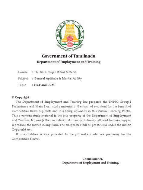 HCF and LCM Concepts - TNPSC Group I Mains Study Material - Studocu