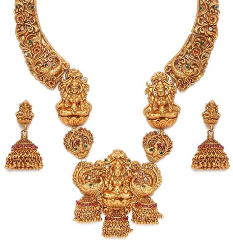 Buy fabula Jewellery Antique Gold Tone Red & Green Stone Traditional ...