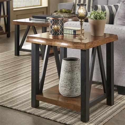 Banyan Live Edge Wood and Metal (Grey) End Tables - iNSPIRE Q Artisan