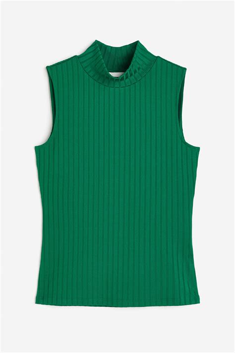 Ribbed turtleneck top - Green - Ladies | H&M IN