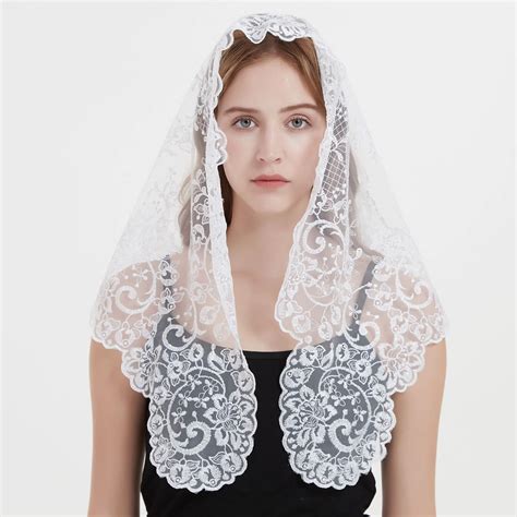 Spanish Style Triangular Veil Lace Chapel Shawl Embroidery Women Head ...