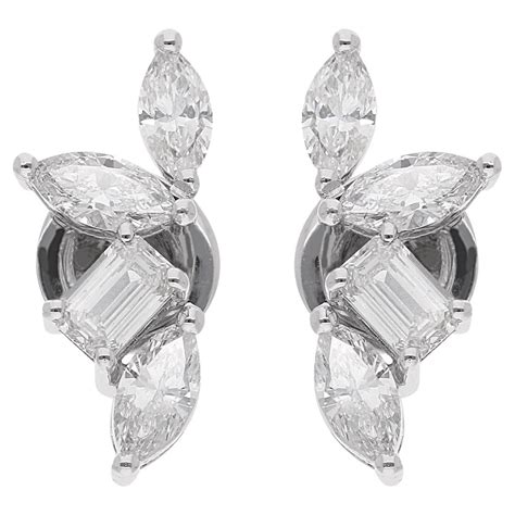 1.70 Ct. Marquise and Emerald Cut Diamond Earrings 14 Karat White Gold ...