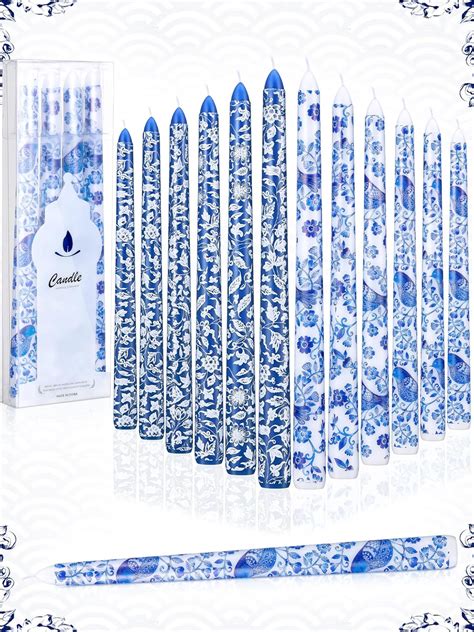 Amazon.com: Conelist 12 Pcs 10 Inch Chinoiserie Taper Candles Blue and ...