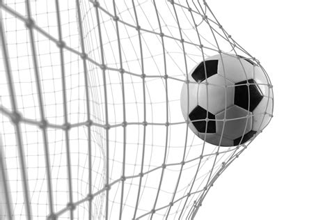 Soccer ball scores a goal on the net in a football match 21081792 PNG