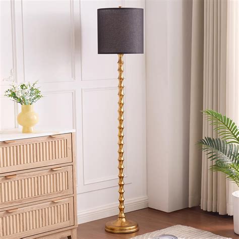 Everly Quinn 64.5" Antique Gold Floor Lamp With Linen Shade - Classic ...