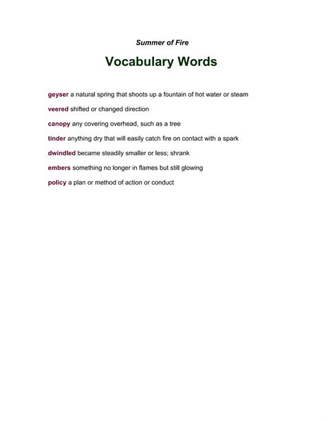 Summer of fire vocabulary words | DOC