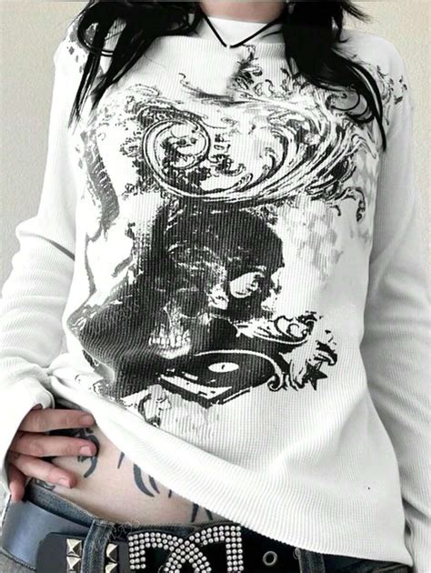 Women's Cyber Y2K Fashion Street Y2K Unique Print Round Neck Long ...