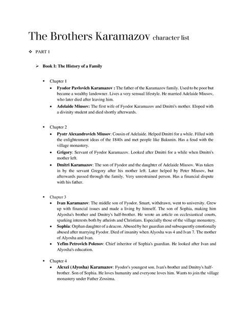 The Brothers Karamazov Character Summary at Jose Cheung blog