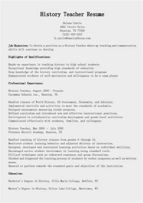 Resume Samples: History Teacher Resume Sample