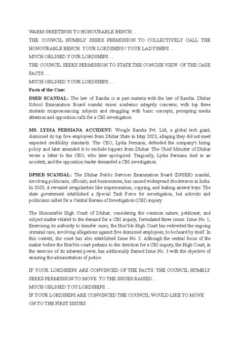 Cheyyar PE - Moot court competition - WARM GREETINGS TO HONOURABLE ...