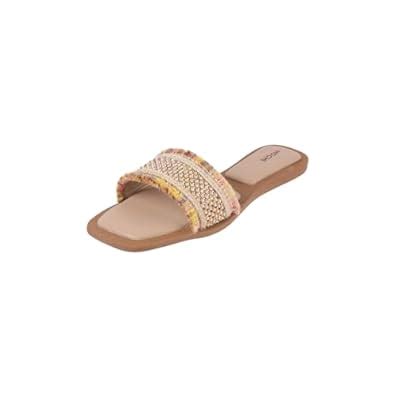 Buy Mochi Women Beige Frayed Denim Embellished Casual Flats UK/3 EU/36 ...