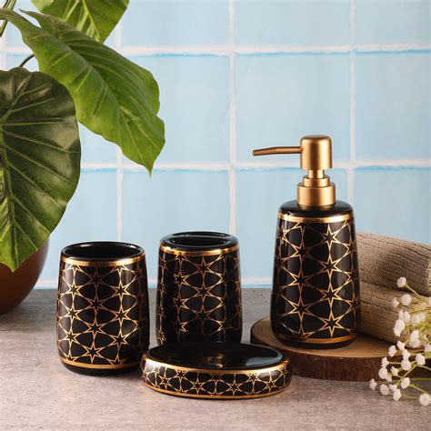 Ceramic Star Bath Accessory Set- Black – The Decor Mart