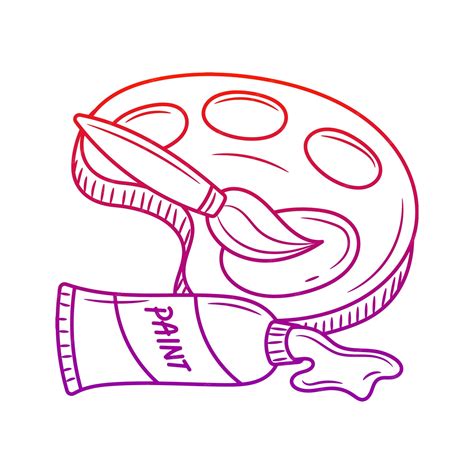 Paint brush palette illustration with hand drawn outline doodle style ...