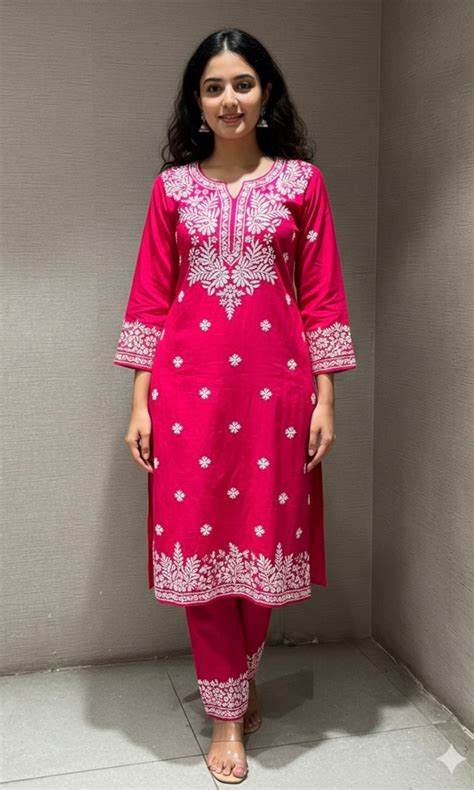 Rani pink CHINKANKARI KURTA SET