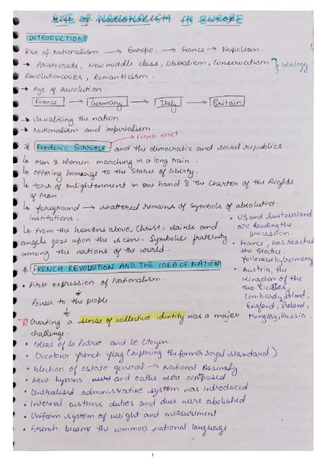 Rise of Nationalism In Europe Notes - rise of Nationalism in europe ...