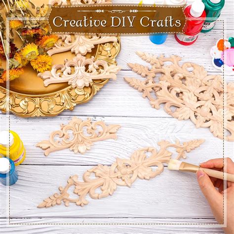 Buy 8 Pcs Wood Appliques Carved Wood Appliques Onlays Long Decorative ...