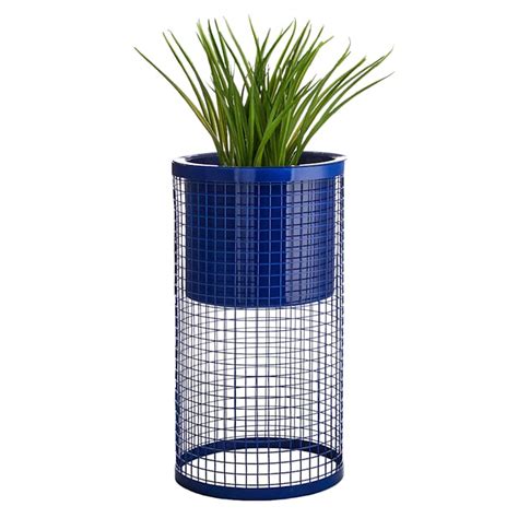 Sunny Club Blue Metal Mesh Planter Stand, 15"