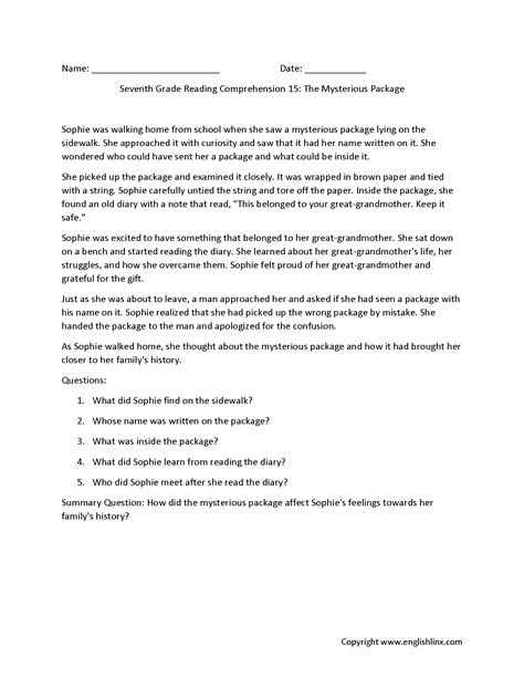 Grade 7 Reading Comprehension Worksheets - Worksheets Library