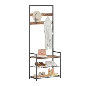 HOMEKOKO Coat Rack Shoe Bench, Hall Tree Entryway Storage Shelf, Wood ...