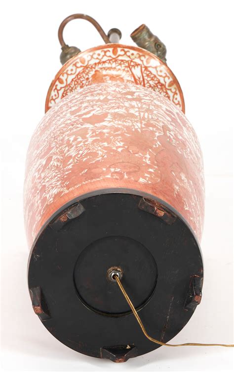 Lot 9: Large Chinese Iron Red Gilt Porcelain Floor Lamp Vase | Case ...