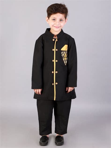 Black bandhgala embroidery set with Trousers – The Little Tales