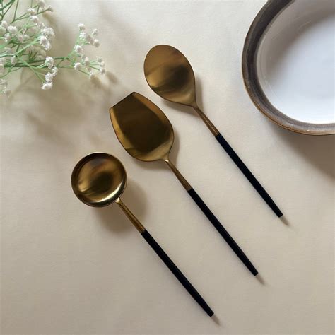 Nordic Black Gold Serving Spoons (Set of 3) – The Decor Circle