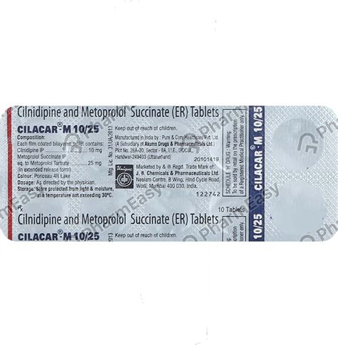 Cilacar M 10/25mg Strip Of 10 Tablets: Uses, Side Effects, Price ...