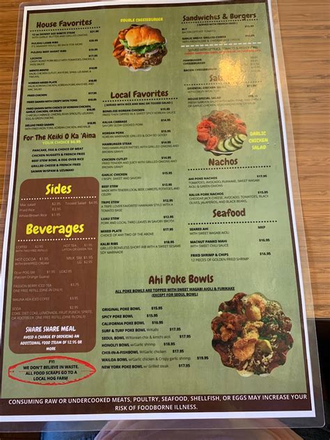 Menu at Hawaiian Style Cafe Hilo, Hilo, 681 Manono St