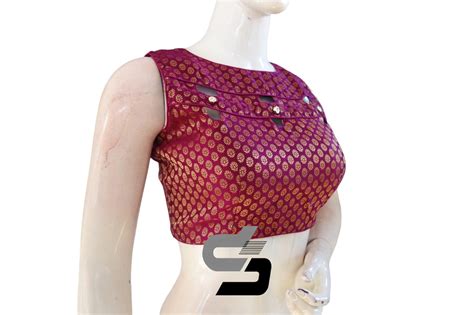 Purple Color Boat Neck Brocade silk Readymade saree blouse, Indian Rea ...