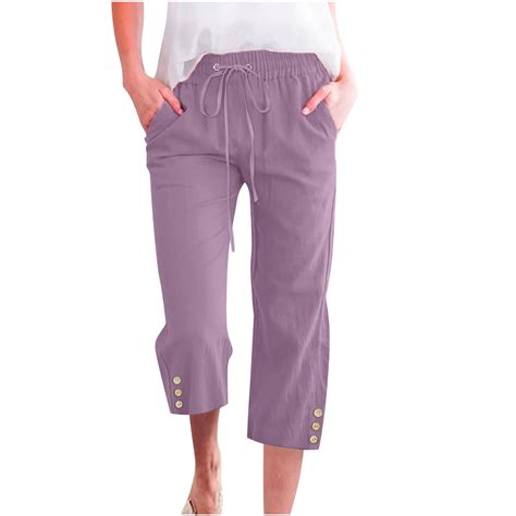 Womens Cropped Pants, Women Summer Plus Size Capris Pants Buttons ...