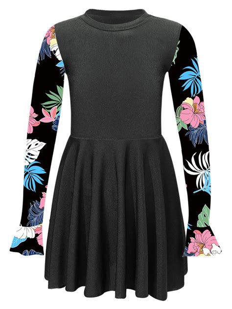 renvena Kids Girls Floral Long Sleeve Modest Swim Dress Beach Rashguard ...