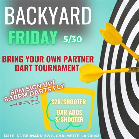 BYOP Dart Tournament at Backyard 🎯, Backyard: Bar and Grill, Chalmette ...