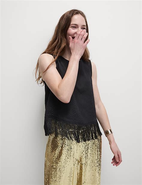 Buy Textured Round Neck Tassel Blouse at Marks & Spencer