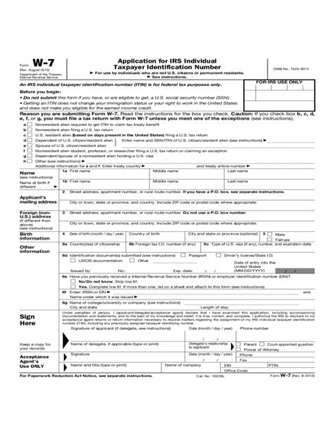 Form W-7 - Application for IRS Individual Taxpayer Identification ...