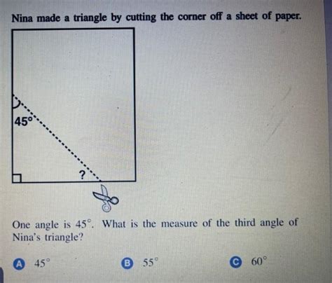 Naina made a triangle by cutting the corner of a sheet of paper One ...