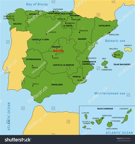 Vector Map Spain Regions Their Capitals 库存矢量图（免版税）584279692 | Shutterstock