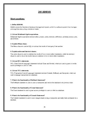 Rdbms UNIT 2 - BCA - Relational Database Management System – Ii - Studocu