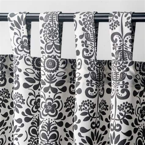 ÅKERKULLA curtains with tie-backs, 1 pair, grey/white/with tab top ...