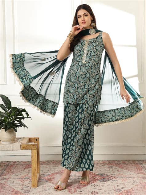 Cotton Green Kurta Palazzo Set – Yufta Store