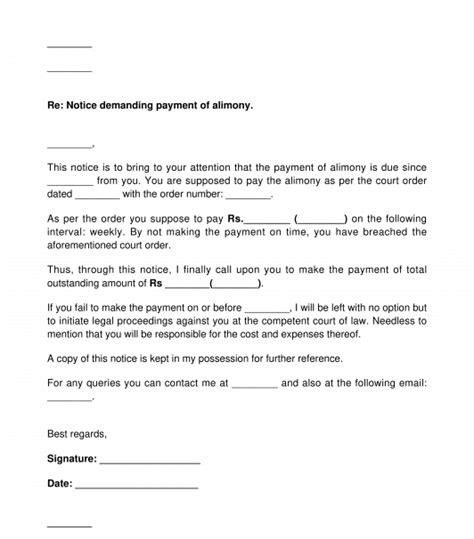 Notice Demanding Payment of Alimony - Sample, Template