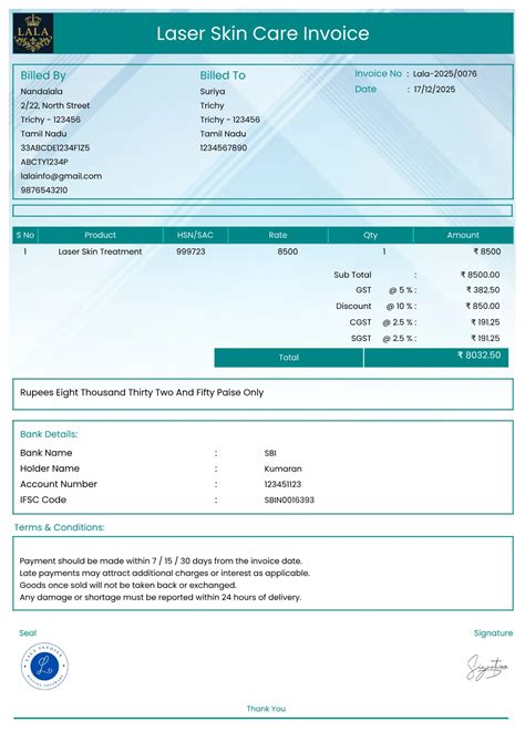 InvoiceFree — Laser Skin Care Invoice Generator,Creator,Maker