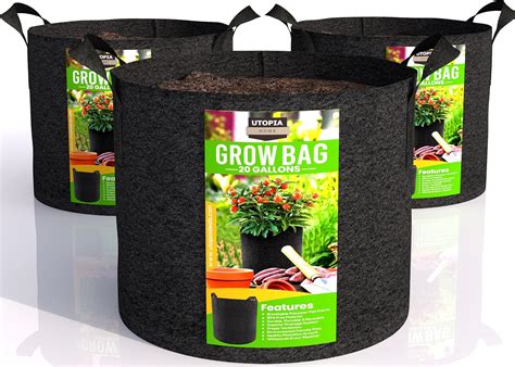 Amazon.com : Utopia Home 3-Pack 20 Gallon Fabric Grow Bags, Heavy Duty ...